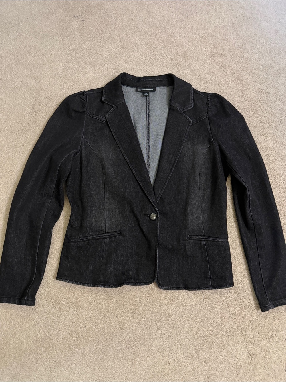 INC International Concepts Black Denim Single-Button Women's Blazer